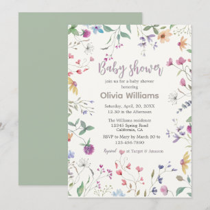 Watercolor field flowers Baby Shower Invitation