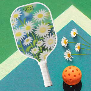 Watercolor Field of Daisies with Monogram  Pickleball Paddle