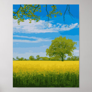 watercolor field of flowers yellow flowers field poster