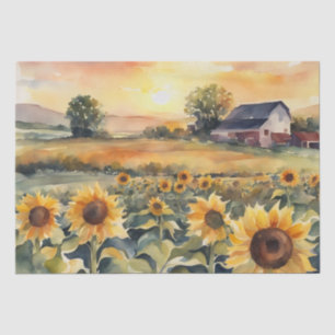 Watercolor Field of sunflowers and sunrise Tissue Paper