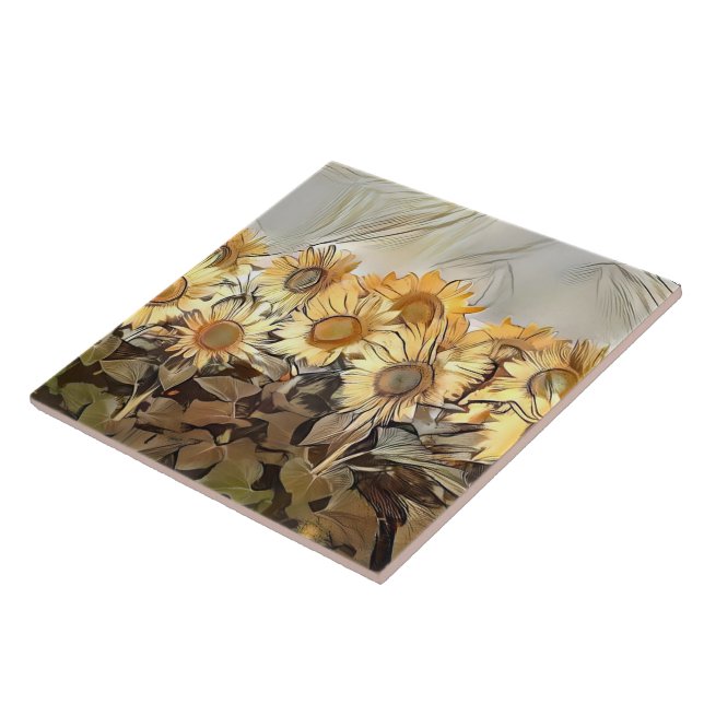 Watercolor Field Of Sunflowers Elegant Collection Tile (Side)