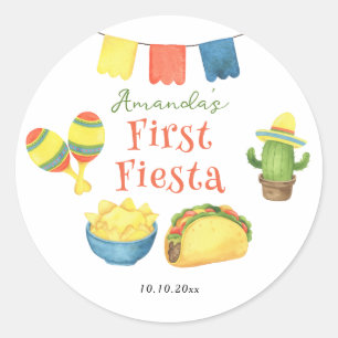 Watercolor Fiesta First Birthday Classic Round Sticker