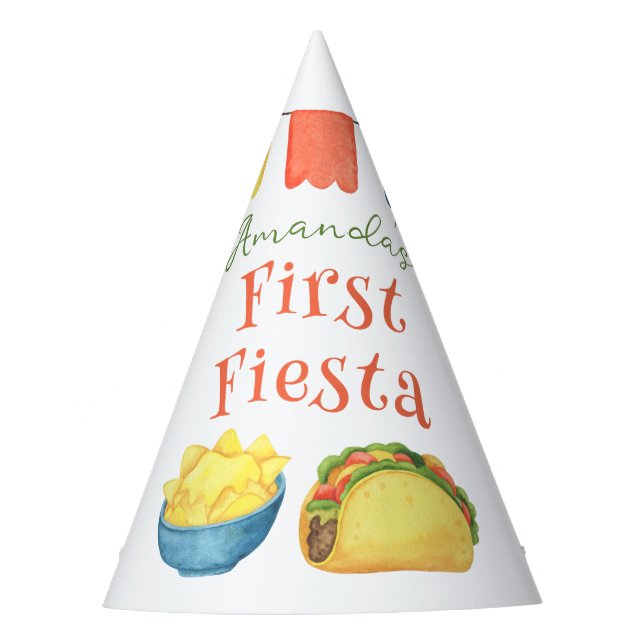 Watercolor Fiesta First Birthday Party Hat (Front)