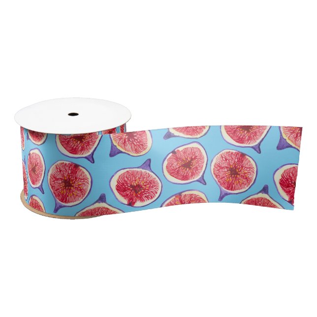 Watercolor fig slices pattern satin ribbon (Spool)
