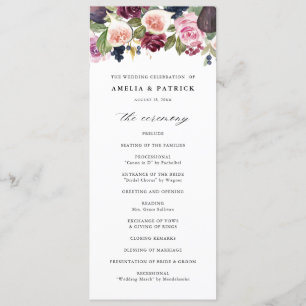 Watercolor Figs and Purple Flowers Fall Wedding Program