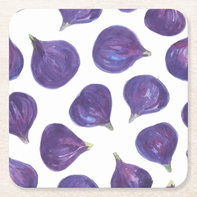 Watercolor figs pattern square paper coaster (Front)