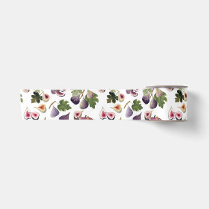 Watercolor Figs White and Yellow Ochre and Blush Satin Ribbon