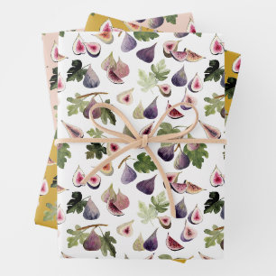 Watercolor Figs White and Yellow Ochre and Blush Wrapping Paper Sheet