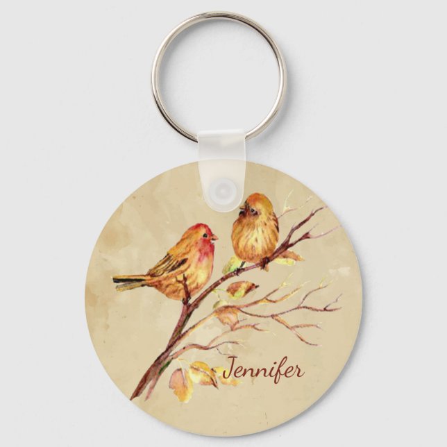 Watercolor Finch Bird Wildlife Nature Art  Keychain (Front)