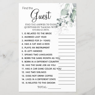 Watercolor  Find the Guest Bridal shower game card