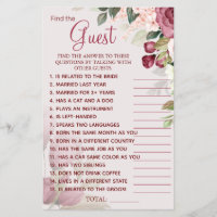 Watercolor Find the Guest Bridal shower game card