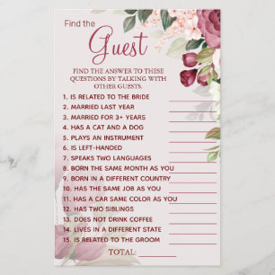 Watercolor  Find the Guest Bridal shower game card