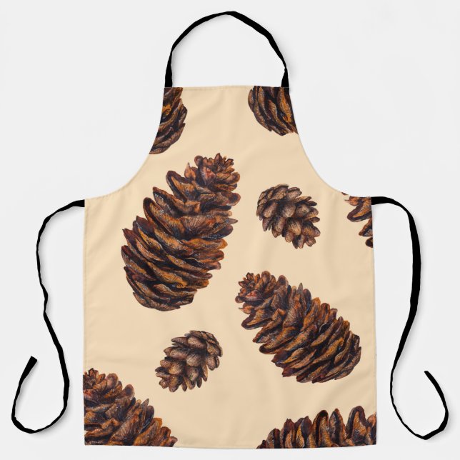 Watercolor fir cone seamless pattern, watercolour  apron (Front)
