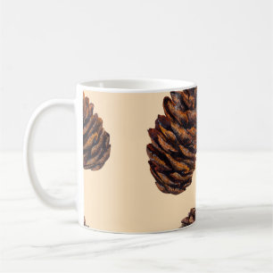 Watercolor fir cone seamless pattern, watercolour coffee mug
