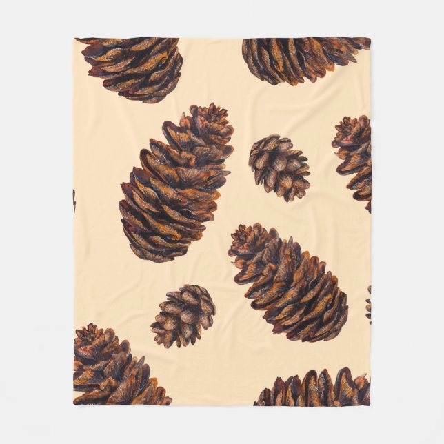 Watercolor fir cone seamless pattern, watercolour  fleece blanket (Front)