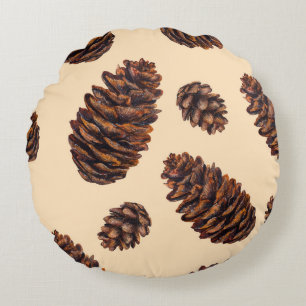 Watercolor fir cone seamless pattern, watercolour round pillow