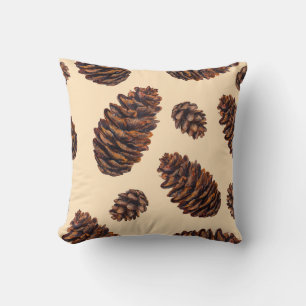 Watercolor fir cone seamless pattern, watercolour  throw pillow