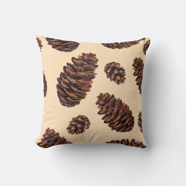 Watercolor fir cone seamless pattern, watercolour  throw pillow (Front)
