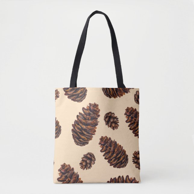 Watercolor fir cone seamless pattern, watercolour  tote bag (Front)