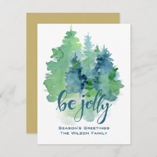 Watercolor Fir Tree Seasons Greetings Custom Card