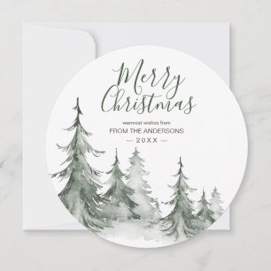 Watercolor Fir Trees Winter, Christmas Party Holiday Card