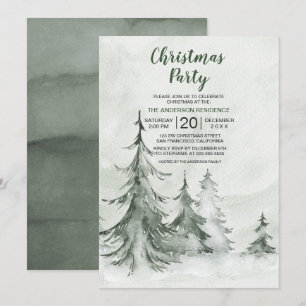 Watercolor Fir Trees Winter, Christmas Party Invitation