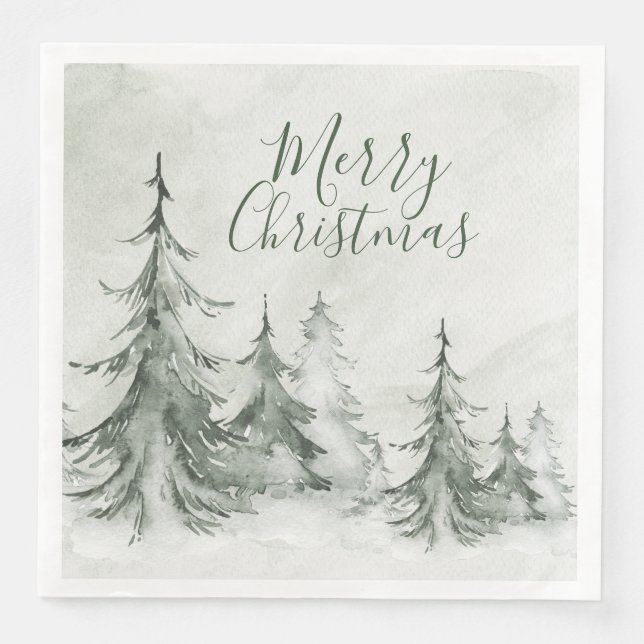Watercolor Fir Trees Winter, Christmas Party Napkin (Front)