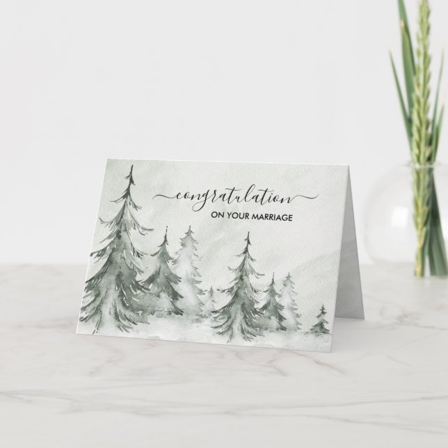 Watercolor Fir Trees Winter Wedding Card (Front)