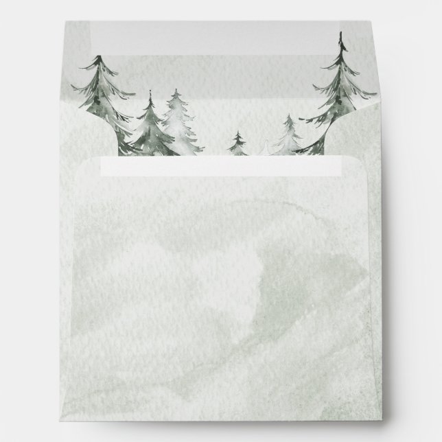 Watercolor Fir Trees Winter Wedding Envelope (Back (Bottom))