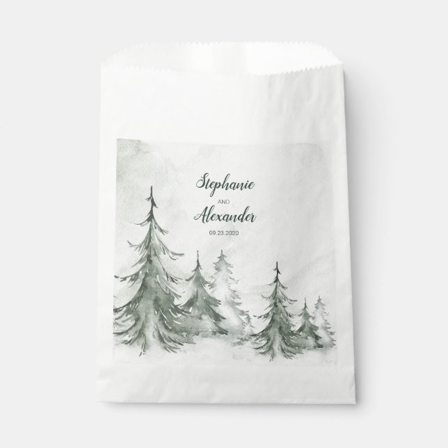 Watercolor Fir Trees Winter Wedding Favour Bag (Front)