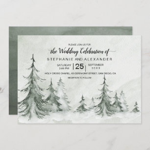 Watercolor Fir Trees Winter Wedding Invitation