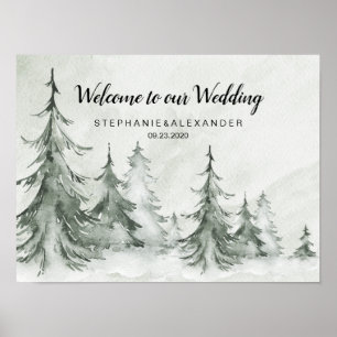 Watercolor Fir Trees Winter Wedding Poster