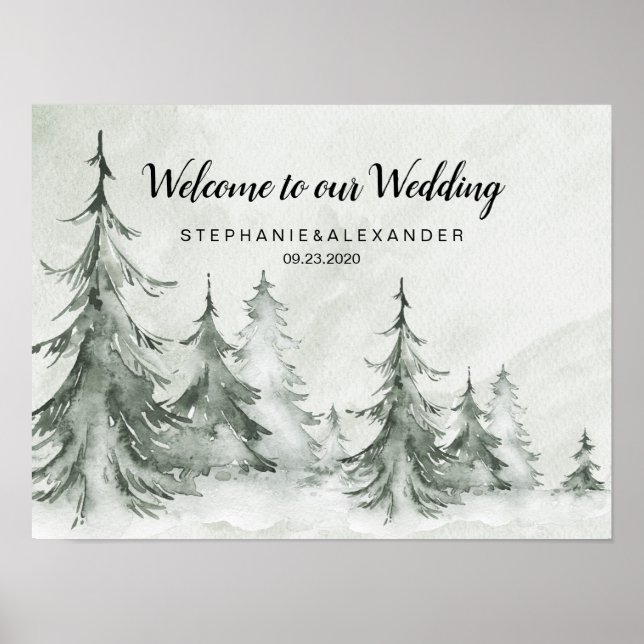 Watercolor Fir Trees Winter Wedding Poster (Front)