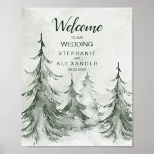 Watercolor Fir Trees Winter Wedding Poster