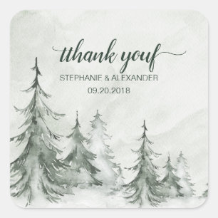 Watercolor Fir Trees Winter Wedding Square Sticker