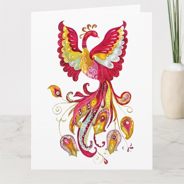 Watercolor Firebird or Phoenix Fantasy Creature Card (Front)