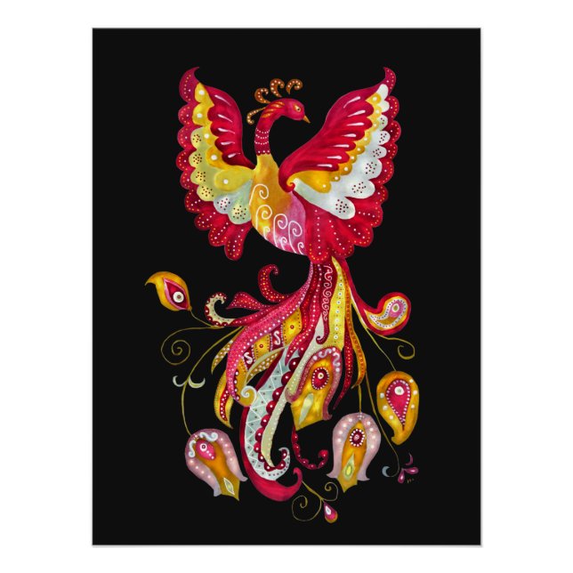Watercolor Firebird or Phoenix Fantasy Creature Poster (Front)