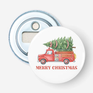 Watercolor Firefighter Christmas Fire Truck  Bottle Opener