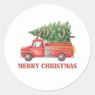 Watercolor Firefighter Christmas Fire Truck  Classic Round Sticker