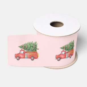 Watercolor Firefighter Christmas Fire Truck  Grosgrain Ribbon