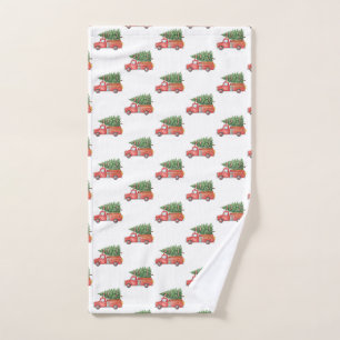 Watercolor Firefighter Christmas Fire Truck Hand Towel