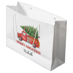 Watercolor Firefighter Christmas Fire Truck Large Gift Bag