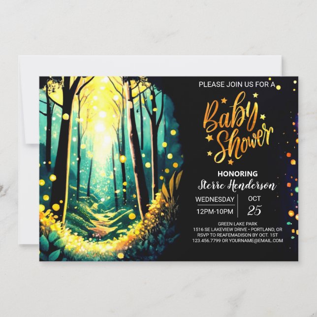 Watercolor Firefly Baby Shower Invitation (Front)