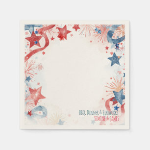 Watercolor Fireworks 4th of July Party Decor Napkin