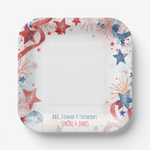 Watercolor Fireworks 4th of July Party Decor Paper Plate