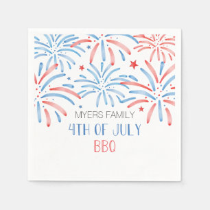 Watercolor Fireworks Fourth of July Party Napkin