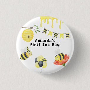 Watercolor first Bee Day birthday Party 1 Inch Round Button