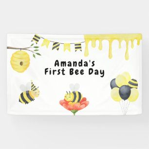 Watercolor first Bee Day birthday Party Banner