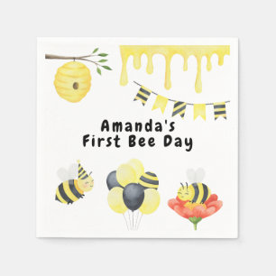 Watercolor first Bee Day birthday Party Napkin