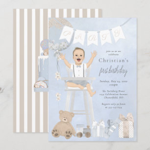 Watercolor First Birthday Baby in Highchair Invitation